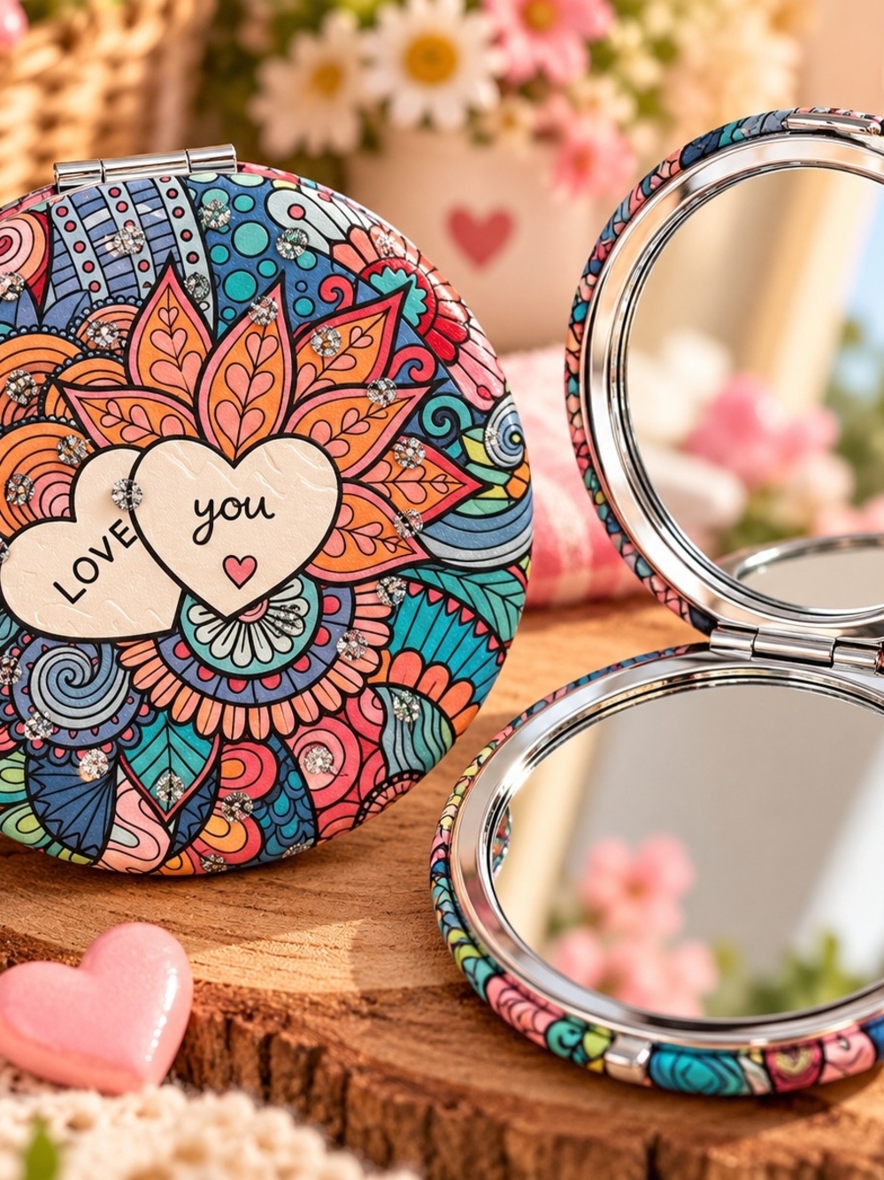 Love You Decorative Compact Mirror – Multicolor